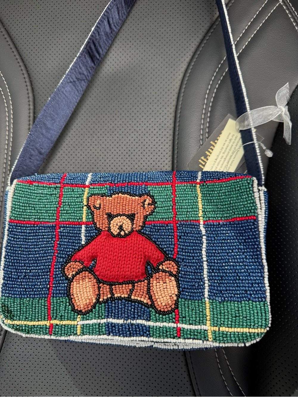 BNWT Beaded Teddy Bear plaid Shoulder Bag - Picture 2 of 3